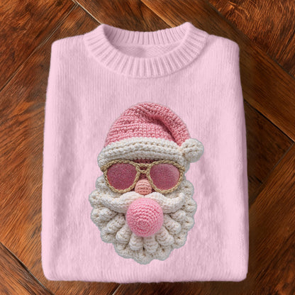 Retro Crochet Santa Claus Embroidered Cozy Knit Sweater artswardrobe