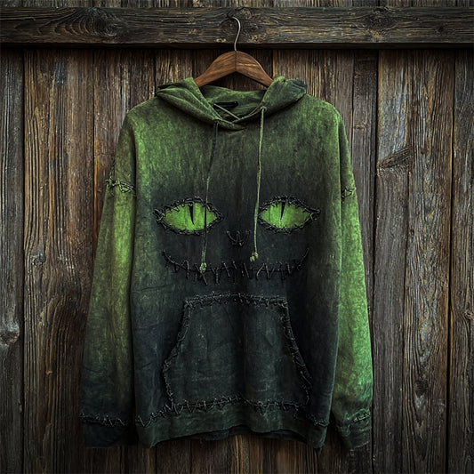 Halloween Black Cat Face Gradient Dyed Hoodie elevenforest