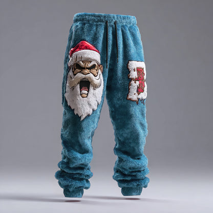 Men's Quirky Angry Santa Claus Flannel Sweatpants artswardrobe