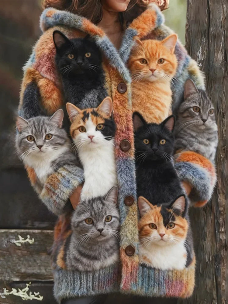 Cardigan en laine à imprimé de nombreux chats