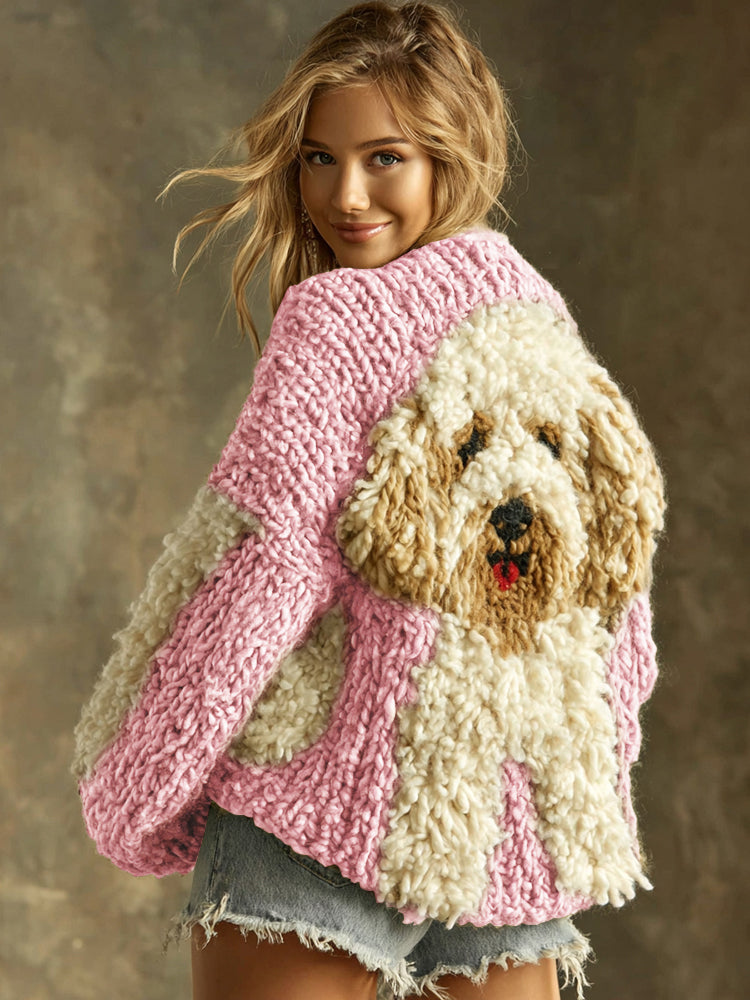 Cardigan en coton avec chien pelucheux