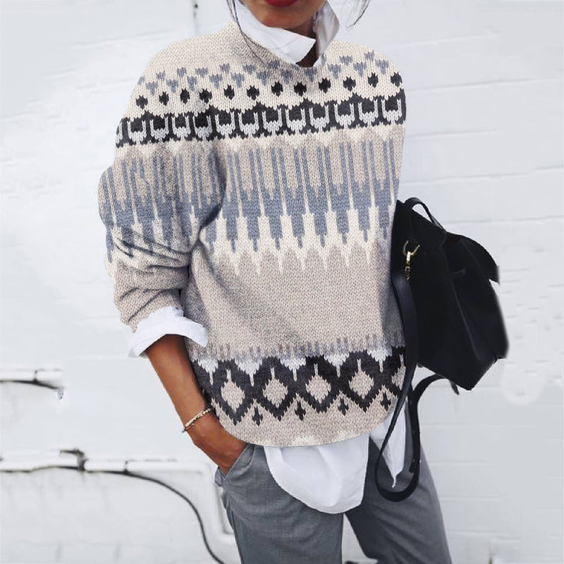 Pull en coton à bordure Fair Isle bicolore