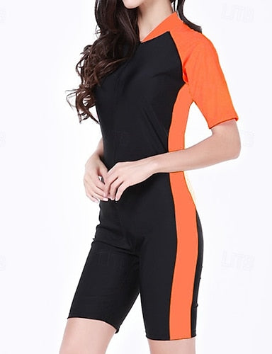 Rash Guard Full Body Swimwear Dive Skin Suit Patchwork Front Zip Upf50+ Quick Dry High Elasticity Short Sleeve Swimwear Surfing Diving Snorkeling Summer