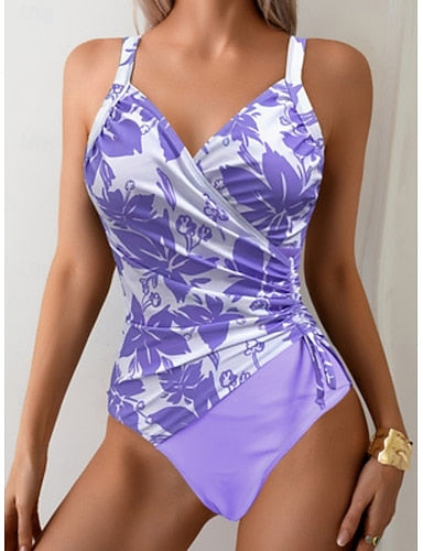 Swimwear One Piece Monokini Swimsuit Tummy Control High Waist Slim Backless Vacation Beach Wear V Neck Sleeveless Bathing Suits