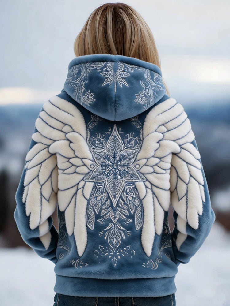 Comstylish Vintage Viking Vegvisir & Wings Art Cozy Plush Hoodie