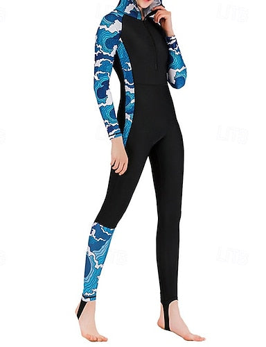 Rash Guard Full Body Swimwear Dive Skin Suit Patchwork Front Zip Hooded Upf50+ Quick Dry High Elasticity Long Sleeve Swimwear Surfing Diving Snorkeling Summer