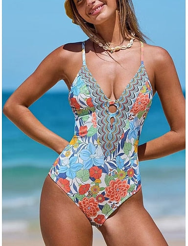 Swimwear One Piece Monokini Swimsuit Tummy Control High Waist Slim Backless Vacation Beach Wear V Neck Sleeveless Bathing Suits