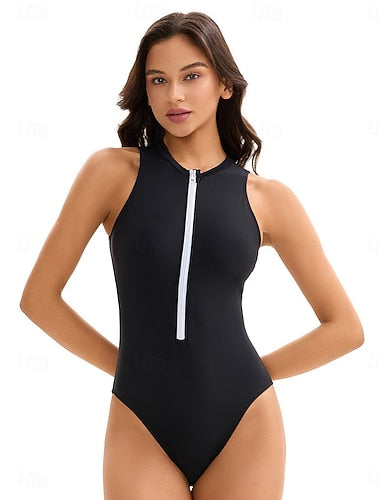 Rash Guard One Piece Swimsuit Printed Front Zip Spandex Uv Sun Protection Upf50+ Quick Dry Sleeveless Bodysuit Bathing Suit Surfing Beach Water Sports Summer