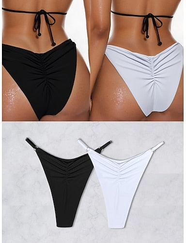 Two Piece Swimwear Bikini Bottom Thong Swimsuit High Waist Vacation Beach Wear Color Halter Neck Sleeveless Bathing Suits