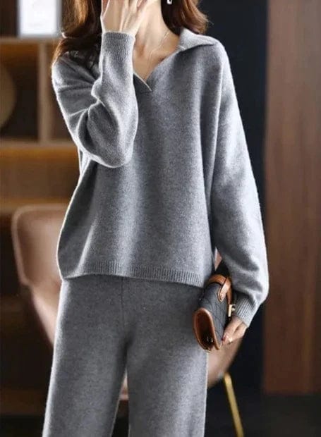EP | 2 pièces Set Ladies Oversized Survêtement Polo Col Pull et Pantalon