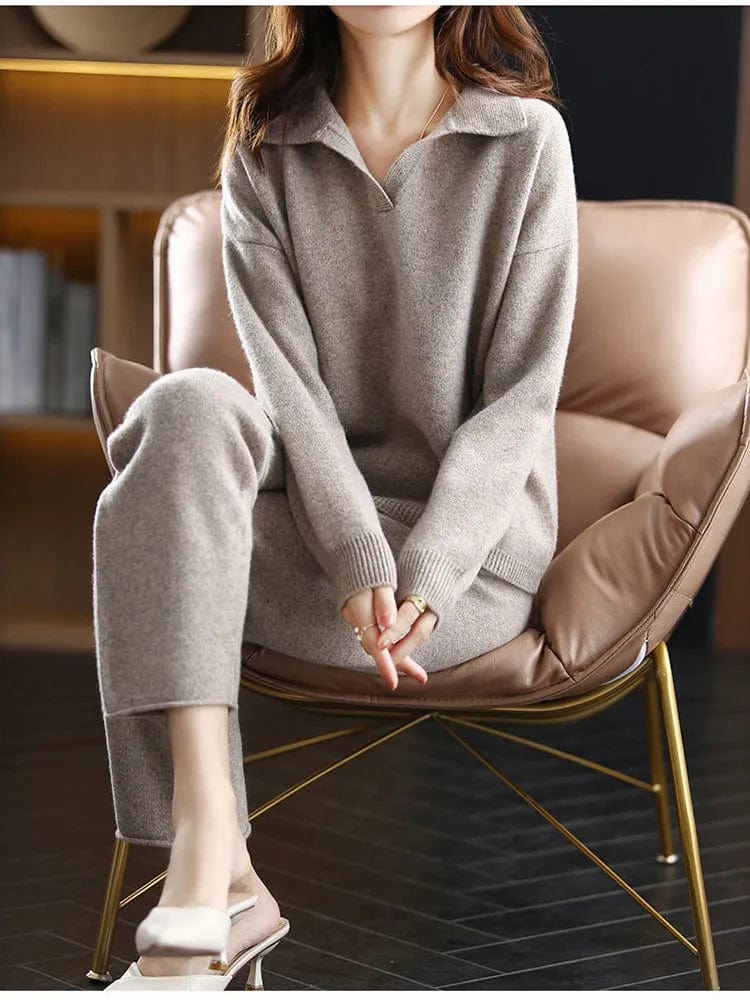EP | 2 pièces Set Ladies Oversized Survêtement Polo Col Pull et Pantalon
