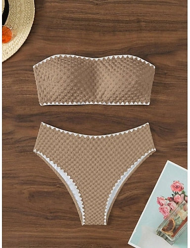 Swimwear Bikini 2 Piece Cheeky Swimsuit Slim Backless Vacation Beach Wear Color Strapless Sleeveless Bathing Suits