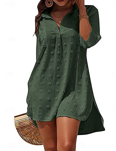 Swimwear Cover Up Swim Dress Dress Swimsuit Ruched Vacation Beach Wear Plain V Neck Sleeveless Bathing Suits