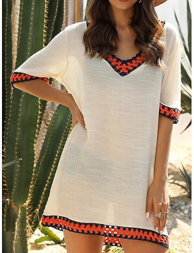 Beach Dresses Oversized Beach Wear Holiday Short Sleeves Black White Navy Blue Color