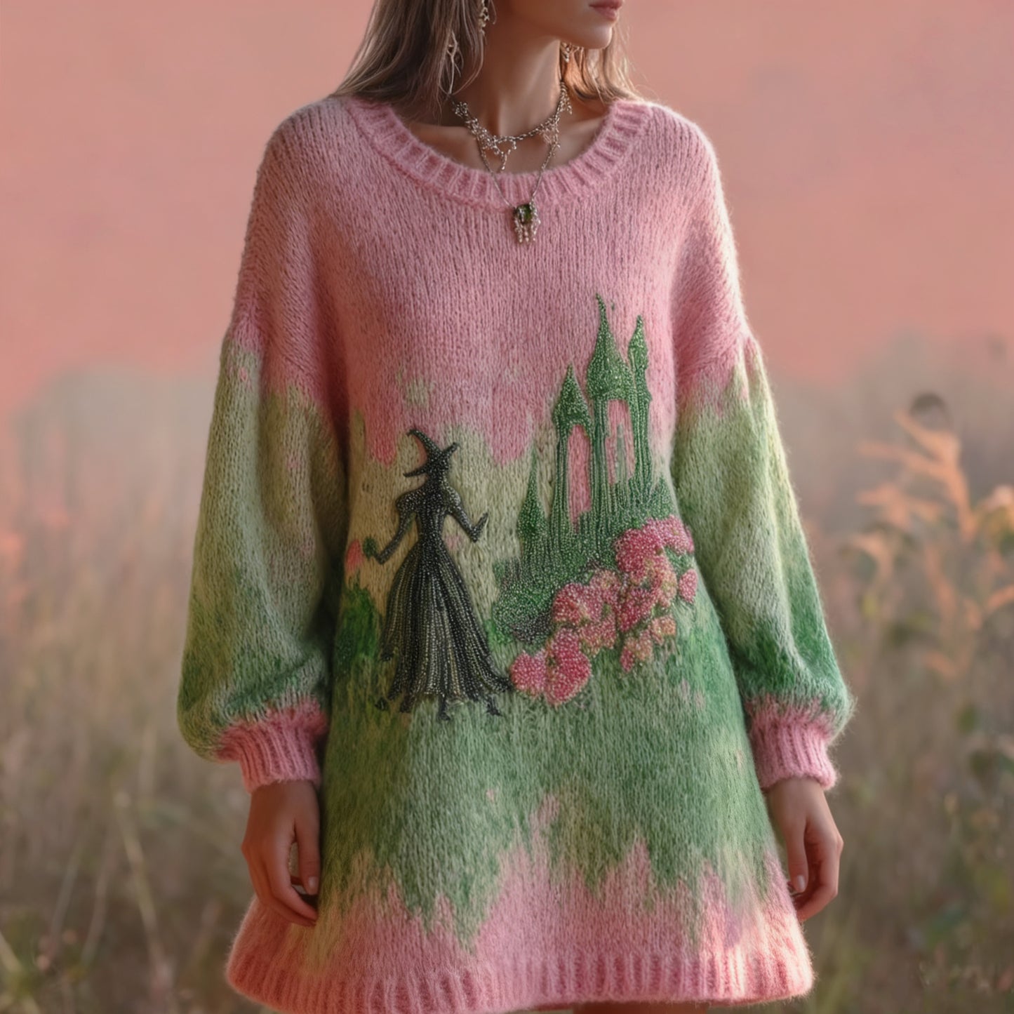 Halloween 2025 Witch Beads Embroidered Knit Sweater Dress artswardrobe