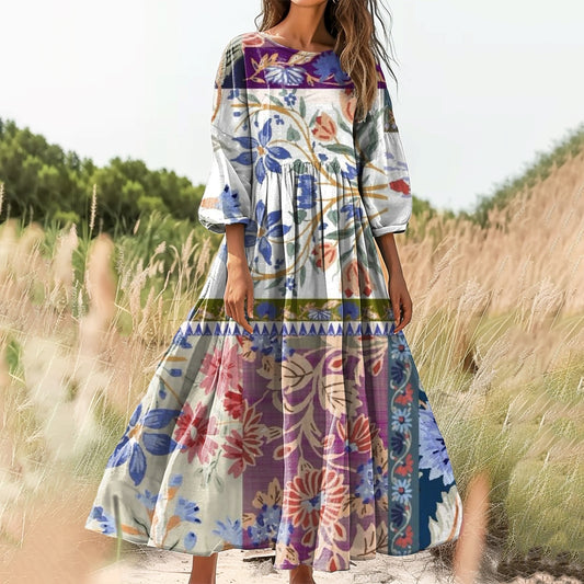 Women's Floral Art Print Cotton Crew Neck Dress