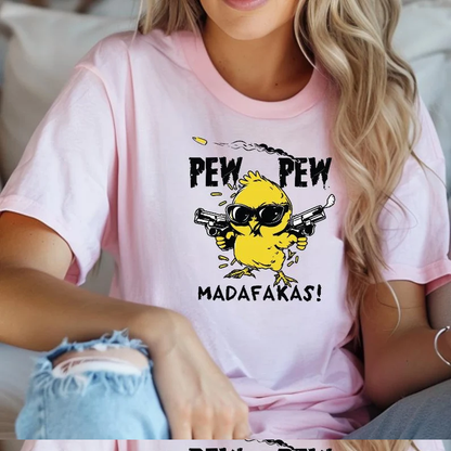 Pew Pew Madafakas Print Crew Neck Short Sleeve T-shirt elevenforest
