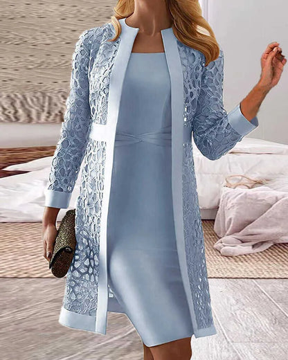 KS | Ensemble deux pièces - robe avec cardigan en dentelle pour femme