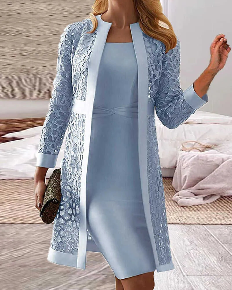 KS | Ensemble deux pièces - robe avec cardigan en dentelle pour femme