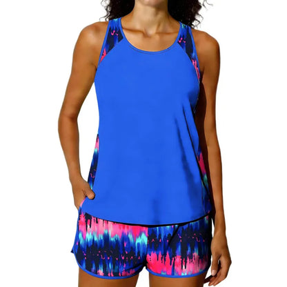 Tankini 2 Piece Swimsuit Shorts Backless Vacation Beach Wear Ombre Graphic U Neck Sleeveless Bathing Suits