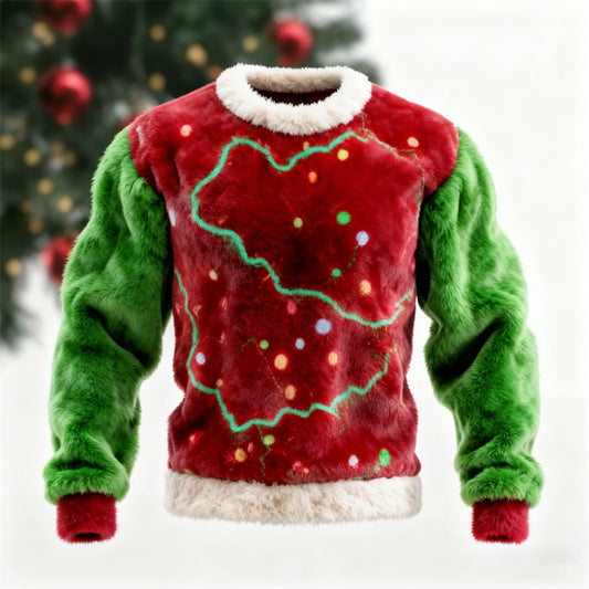 Comstylish Christmas Lightning Pattern Printed Men's Flannel Sweatshirt