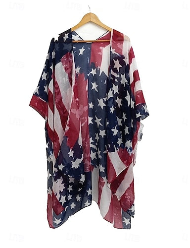 Swimwear Cover Up Swimsuit Vacation Beach Wear Flag V Neck Long Sleeve Bathing Suits