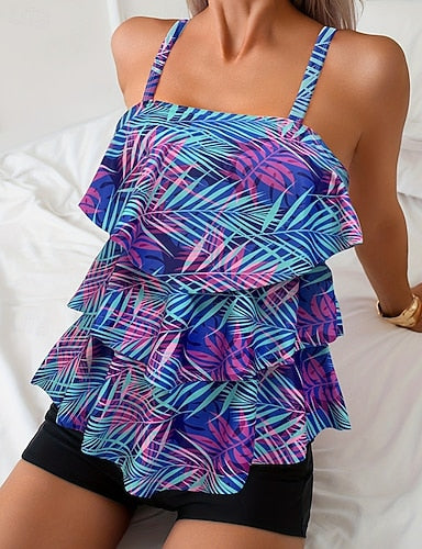 Standard Bathing Suit Tankini 2 Pieces Paisley Printed Boyleg Quick Dry Elastic Sleeveless Swimwear Swimsuit Surfing Beach Swimming Summer