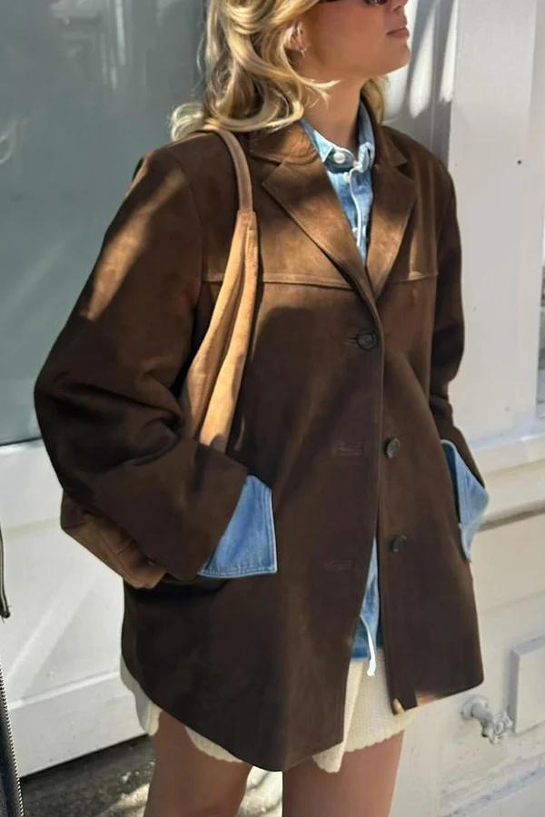 EP | Femmes Vintage Manches Longues Slim-Fit Coiffure Bouton-Down Veste avec fermeture à bouton