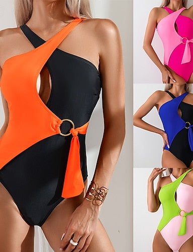 One Piece Swimsuit Cut Out Swimwear Patchwork Swimwear Pink Blue Breathable Quick Dry Lightweight Sleeveless - Swimming Surfing Beach Summer Spring
