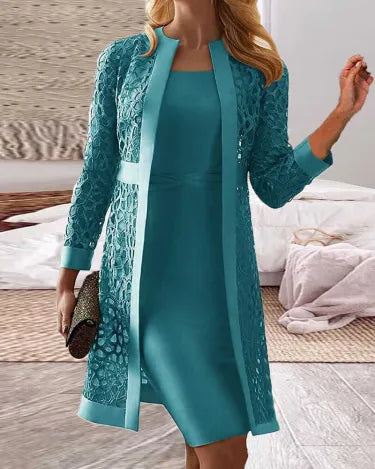 KS | Ensemble deux pièces - robe avec cardigan en dentelle pour femme