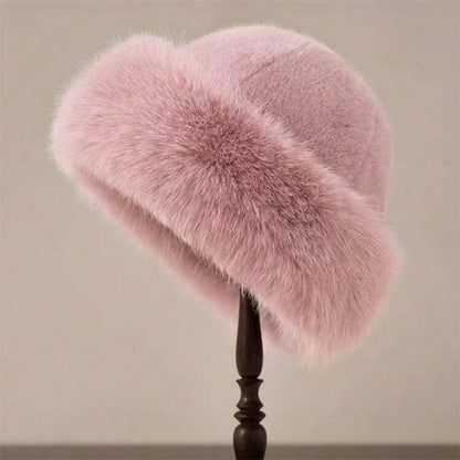 Comstylish Vintage Basic Cozy Fur Trim Knit Hat
