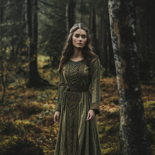 Vintage Viking Tribal Celtic Knot Patterns Crew Neck Mixi Dress artswardrobe
