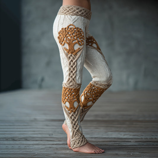 Vintage Viking Tree Of Life Celtic Knot Art Knit Jacquard Cozy Leggings artswardrobe