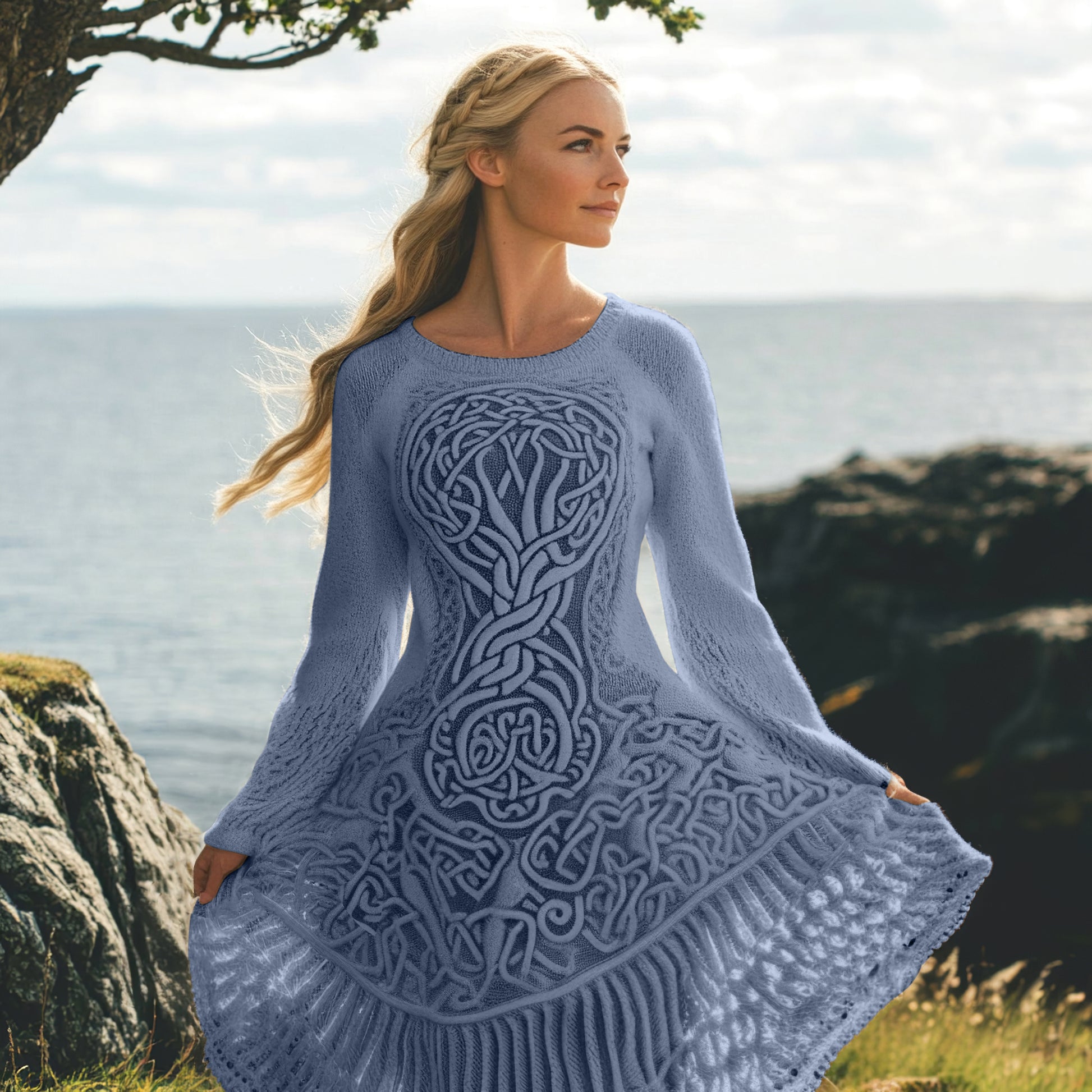 Women's Celtic Knot And Tree Of Life Long Sleeve Sweater Dress artswardrobe
