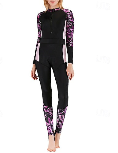 Rash Guard One Piece Swimsuit Printed Front Zip Quick Dry Lightweight Breathable Long Sleeve Bodysuit Bathing Suit Surfing Beach Water Sports Summer