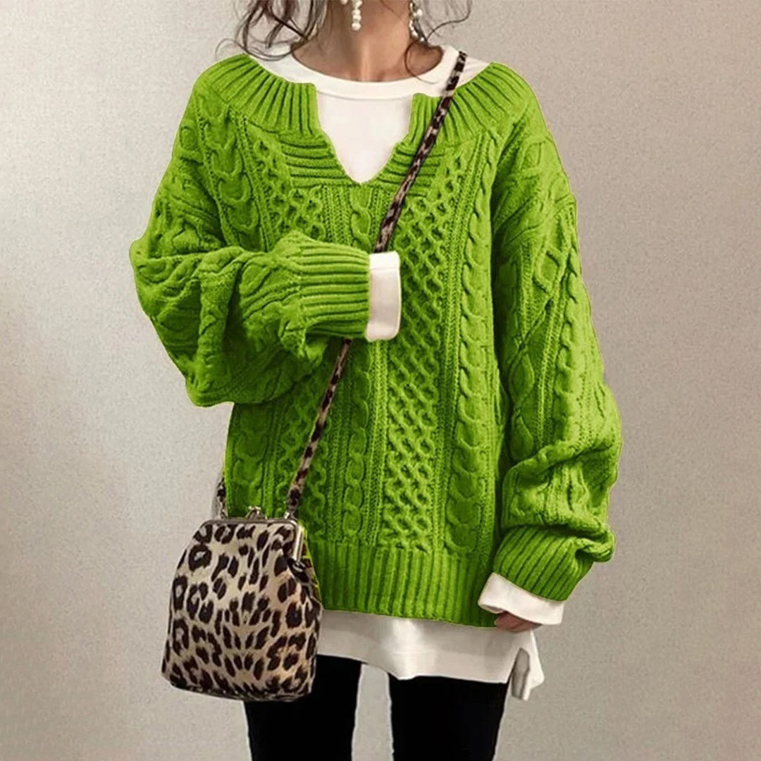 Pull torsadé en coton à encolure clé de cœur et panneaux de textures mixtes