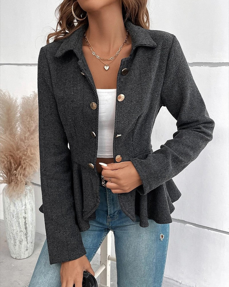 EP | Blazer rayé avec boutons et ourlet froncé, slim fit élégant
