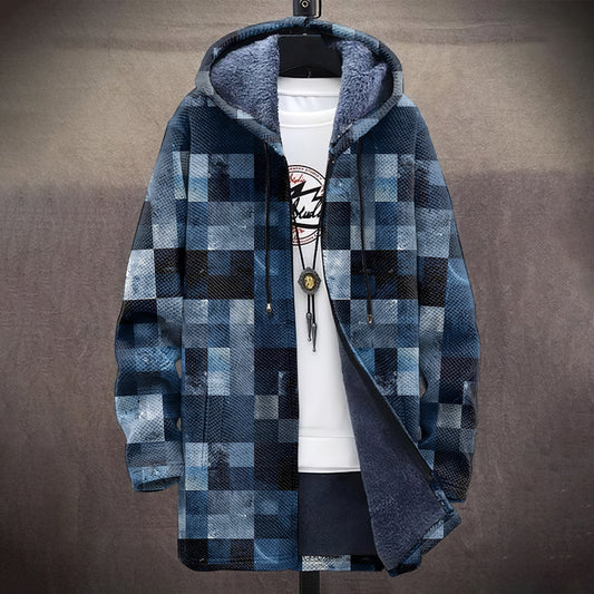 Men's Vintage Abstract Geometric Art Comfort Plush Hooded Coat artswardrobe