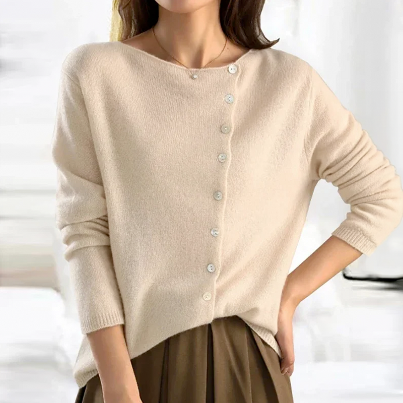 Cardigan mélange coton-cachemire à fermeture boutonnée asymétrique, coloris anthracite