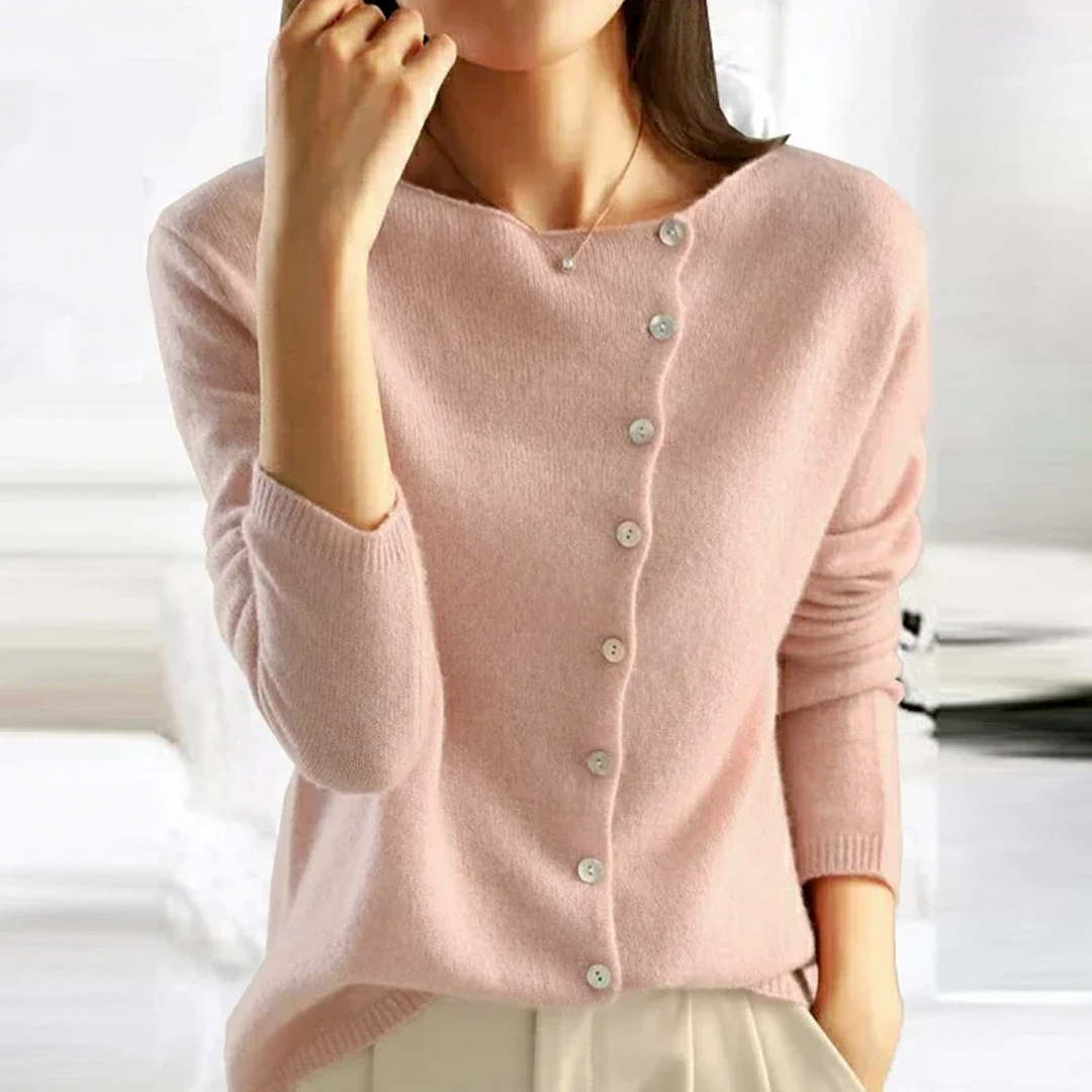 Cardigan mélange coton-cachemire à fermeture boutonnée asymétrique, coloris anthracite