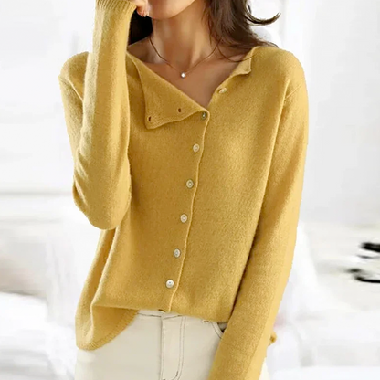 Cardigan mélange coton-cachemire à fermeture boutonnée asymétrique, coloris anthracite