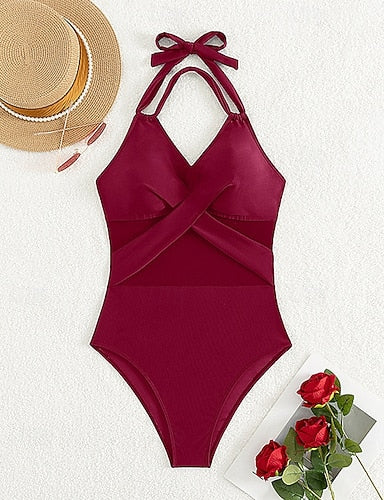 Bathing Suit One Piece Swimsuits Mesh Swimwear Colored Swimwear Blue Black Uv Protection Breathable Sleeveless - Surfing Beach Vacation Summer