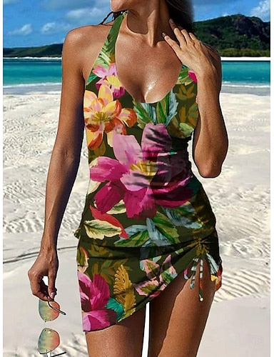 Swimwear Tankini Skirt Swimsuit Vacation Graphic Sleeveless Bathing Suits