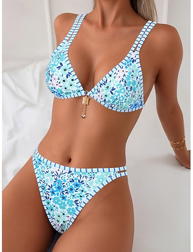 Bikini 2 Piece Swimsuit Cheeky Slim Backless Vacation Beach Wear V Neck Sleeveless Bathing Suits
