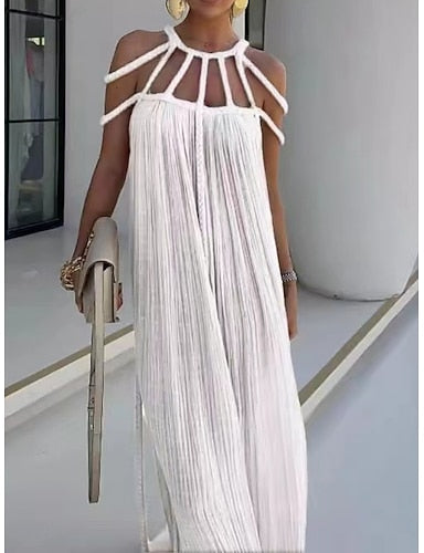 Cover Up Swimsuit Dress Cut Out Vacation Beach Wear Color Halter Neck Sleeveless Bathing Suits
