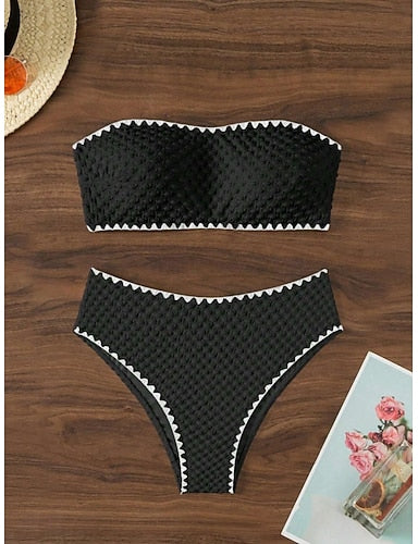 Swimwear Bikini 2 Piece Cheeky Swimsuit Slim Backless Vacation Beach Wear Color Strapless Sleeveless Bathing Suits