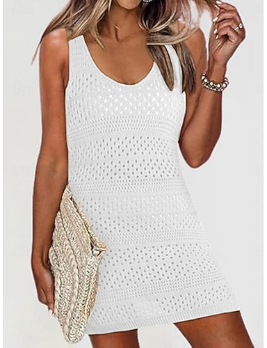 Swimwear Cover Up Swim Dress Swimsuit Knit Vacation Beach Wear Color V Neck Sleeveless Bathing Suits