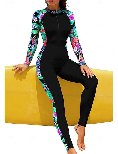 Regular Rash Guard Full Body Rash Guard Bathing Suit Tropical With Built in Bra Front Zip Uv Sun Protection Full Coverage Upf50+ Long Sleeve Full Body Swimwear Swimsuit Surfing
