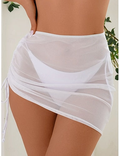 Swimwear Cover Up Skirt Swimsuit Drawstring Vacation Beach Wear Color Sleeveless Bathing Suits