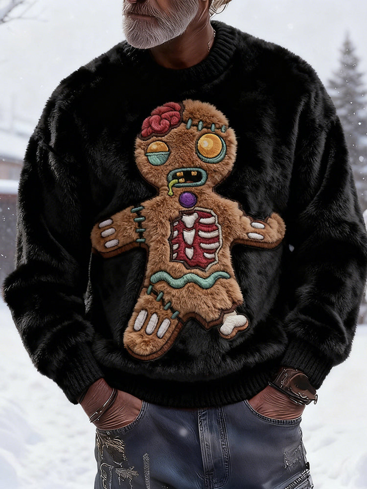 Comstylish Men's Zombie Gingerbread Man Funny Christmas Cozy Plush Sweatshirt